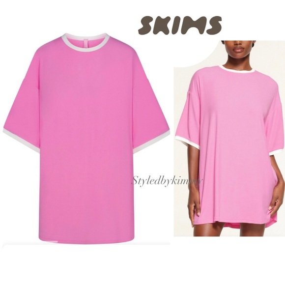 SKIMS Soft Lounge Ringer T-Shirt Mini Dress Blush Multi Small S NEW NWT - Picture 1 of 6